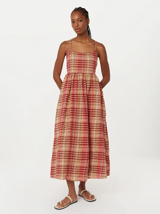 Frank & Oak Dresses & Skirts - Frank & Oak Pink and Tan Plaid Maxi Dress